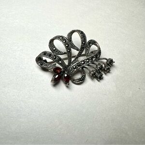 Vintage Sterling Silver, garnet and marcasite brooch